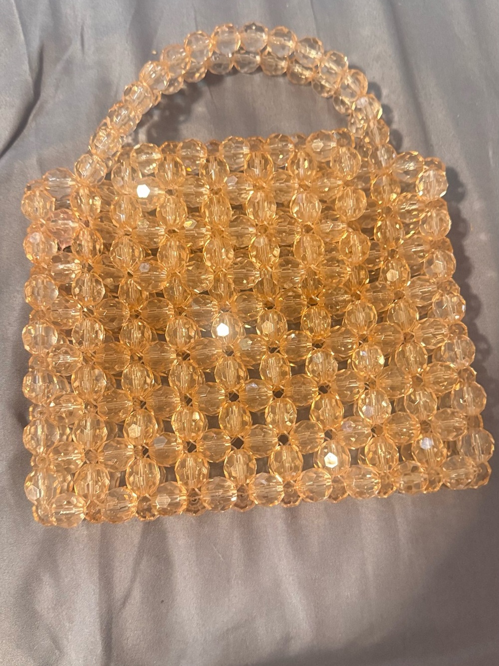 Beaded Mini Tote Handbag in Champagne